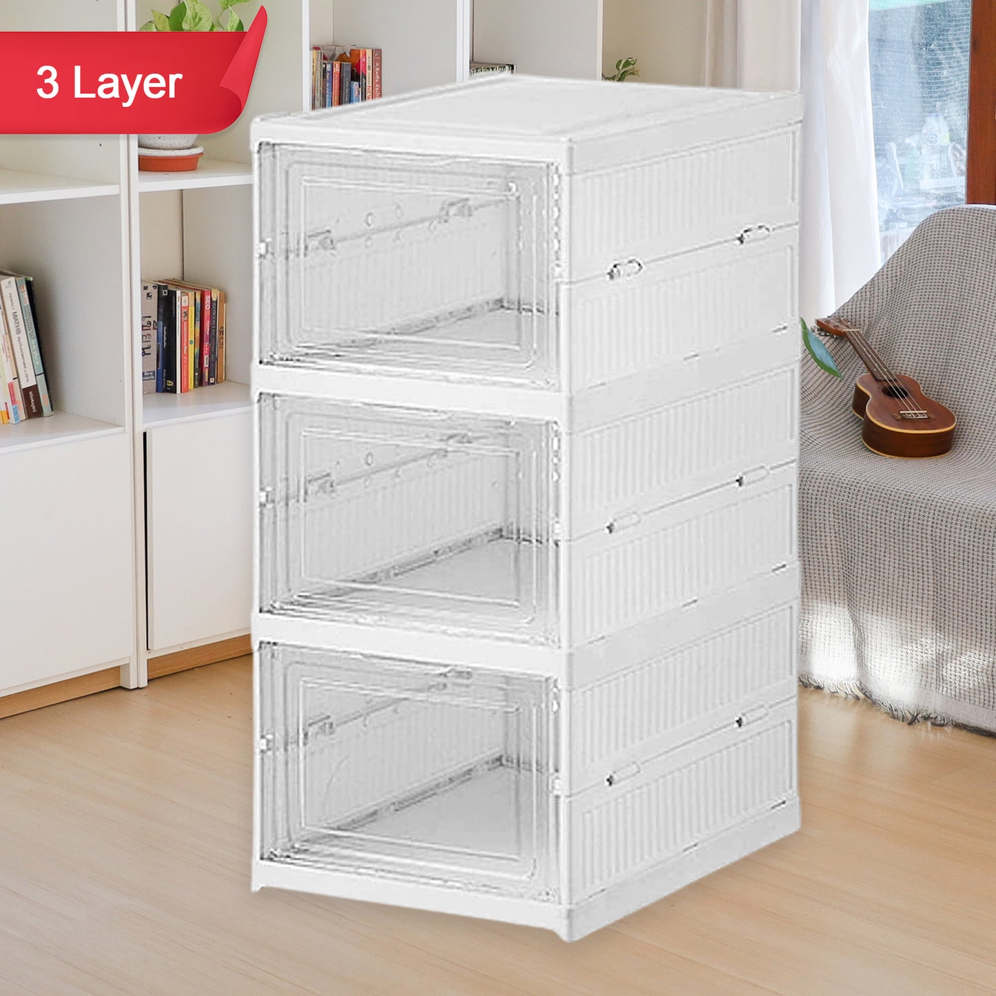 Stackable Multifunctional Foldable Storage Cart & Drawer Organizer – 3‑Layer Utility Shelf Basket for Kitchen, Closet, Pantry, Laundry & More