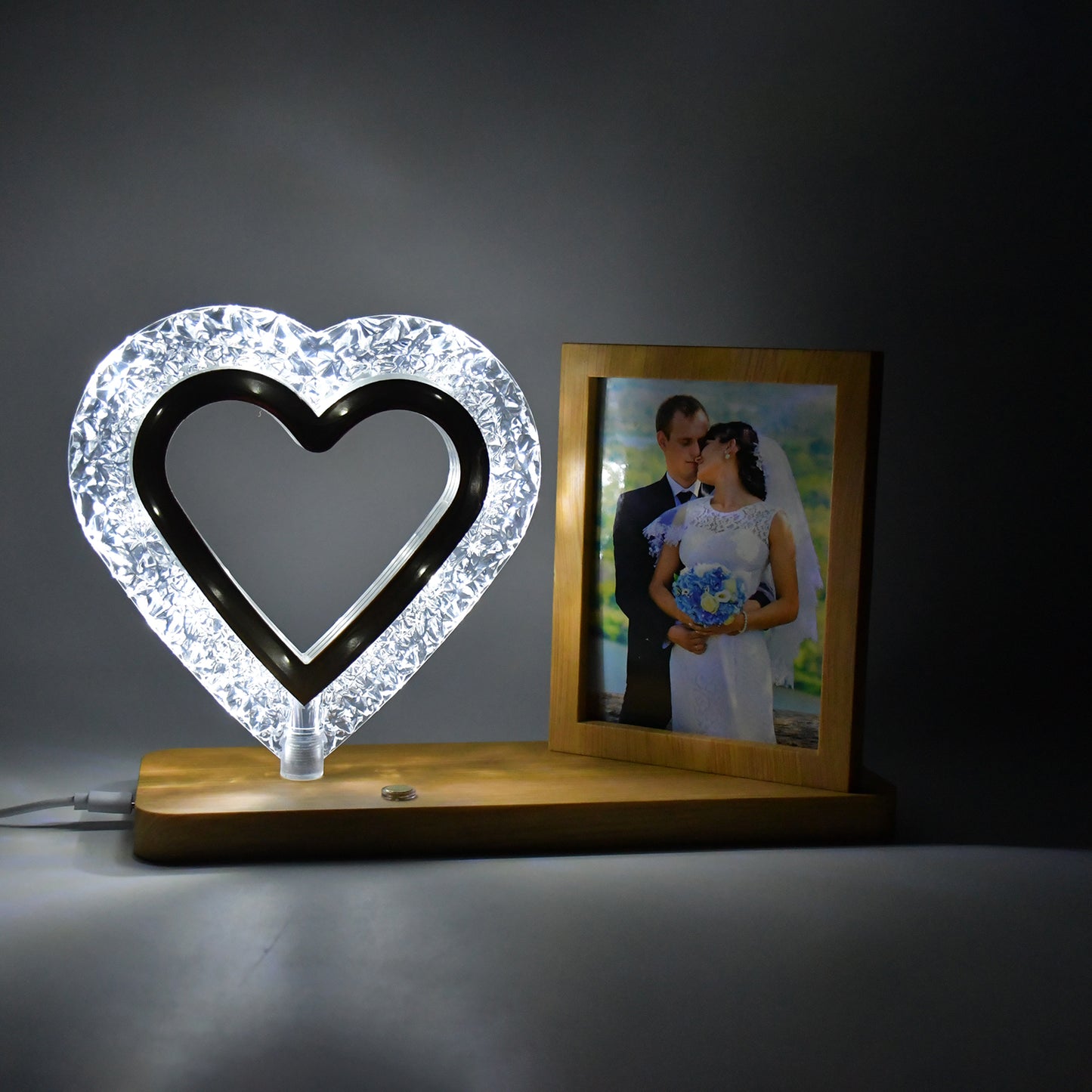 Heart Shape Crystal LED Lamp with Photo Frame – Romantic Night Light & Gift for Couples, Wedding, or Anniversary (1 Pc)