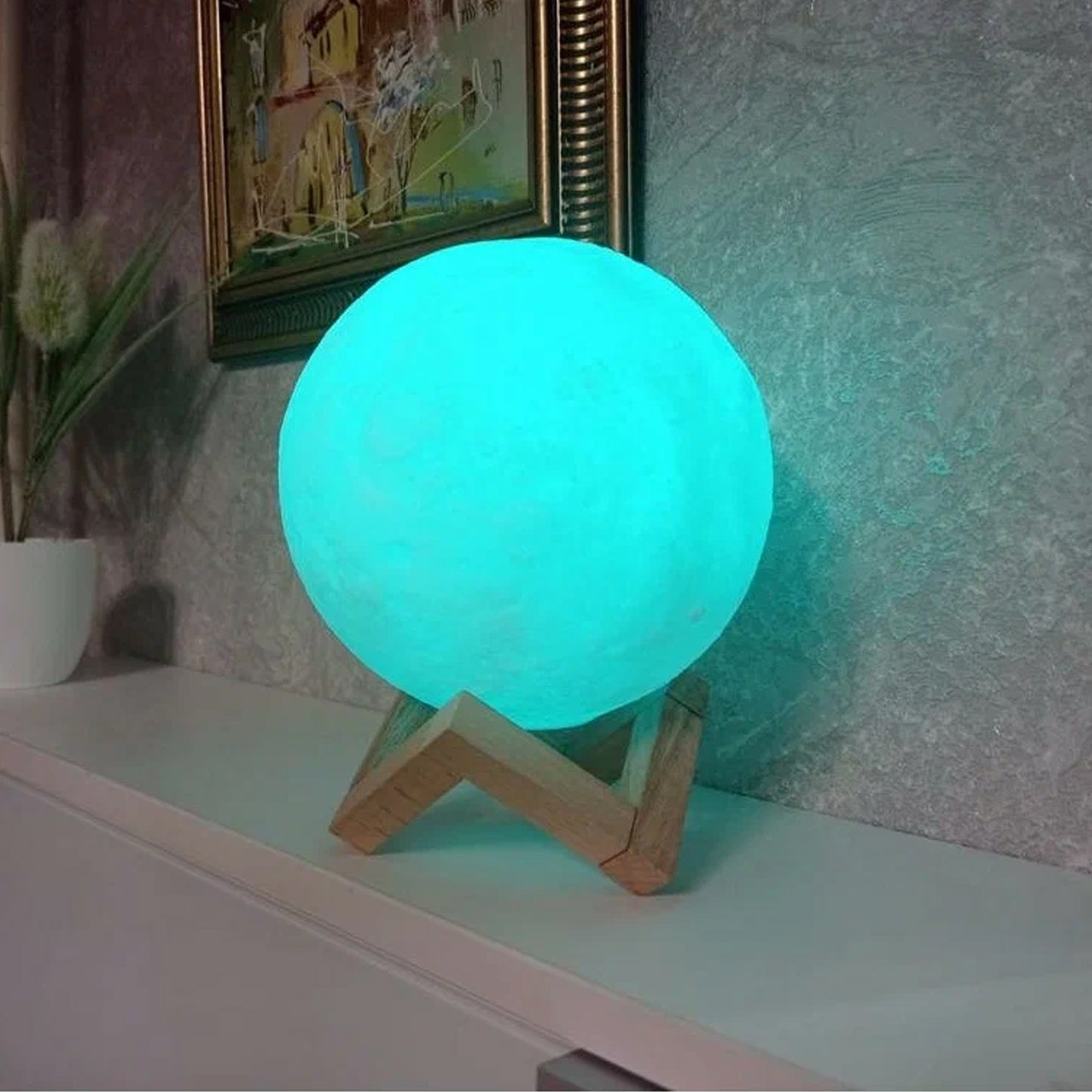 Blue Moon Night Lamp – 3D Printed LED Light with Plastic Stand for Bedroom & Home Decor (15 x 12 cm, 1 Pc)
