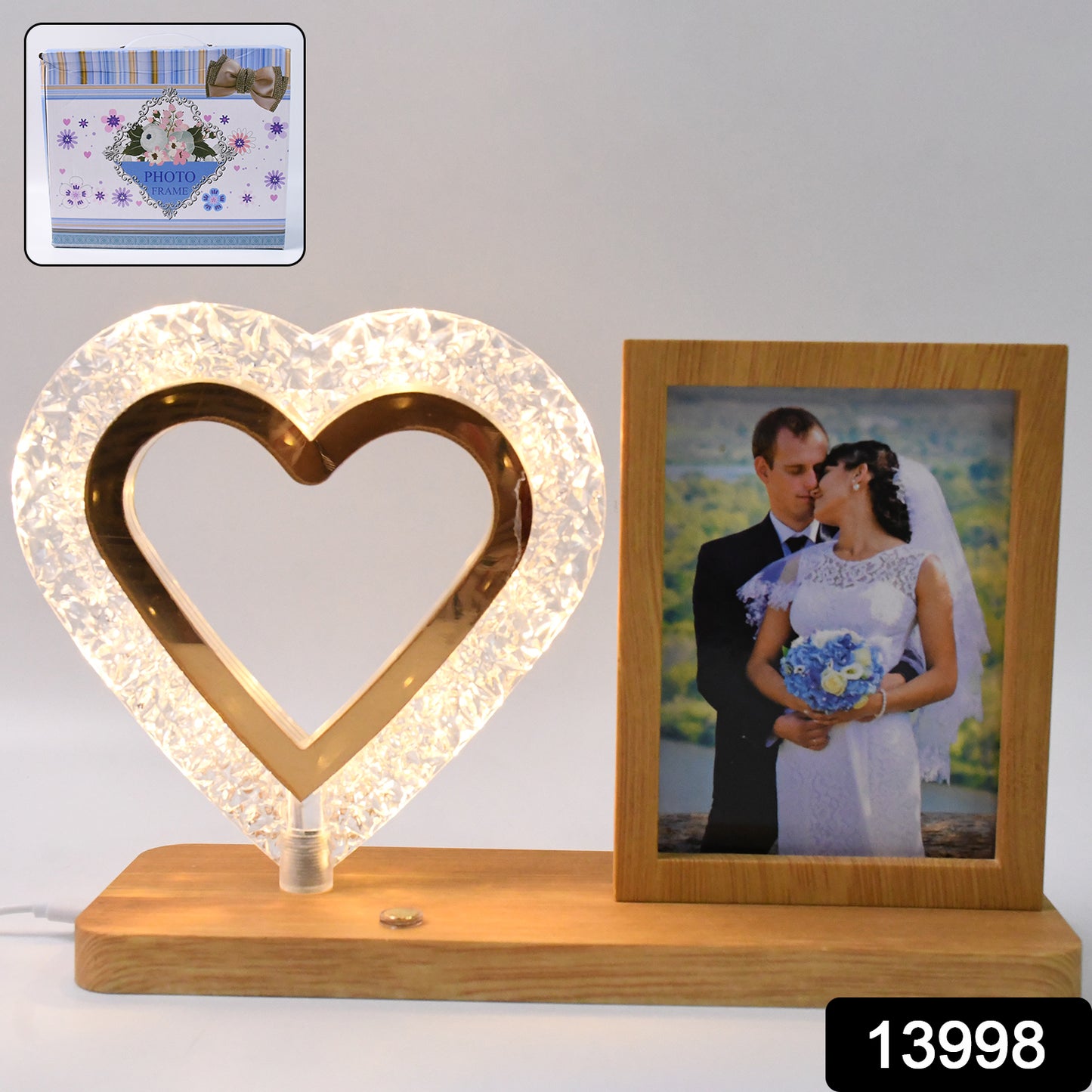 Heart Shape Crystal LED Lamp with Photo Frame – Romantic Night Light & Gift for Couples, Wedding, or Anniversary (1 Pc)