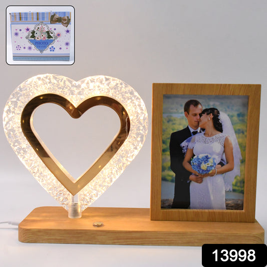 Heart Shape Crystal LED Lamp with Photo Frame – Romantic Night Light & Gift for Couples, Wedding, or Anniversary (1 Pc)