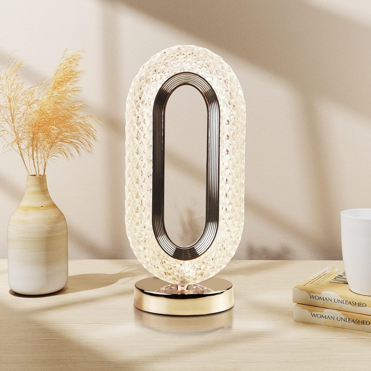 Touch Control Crystal Diamond Table Lamp – 3-Way Dimmable USB Rechargeable Night Light for Bedroom & Home Decor (1 Pc)