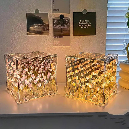 Cube Tulip Night Lamp Led Decorative Nights Lamp For Bedroom (Multicolor 1 Set)