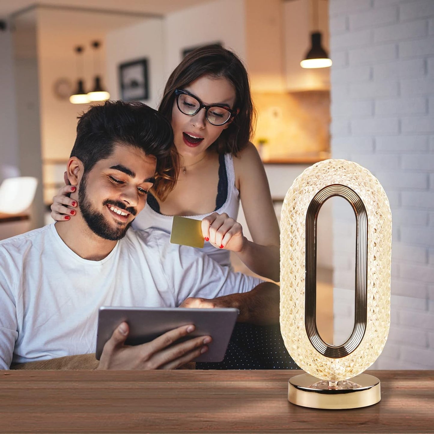 Touch Control Crystal Diamond Table Lamp – 3-Way Dimmable USB Rechargeable Night Light for Bedroom & Home Decor (1 Pc)