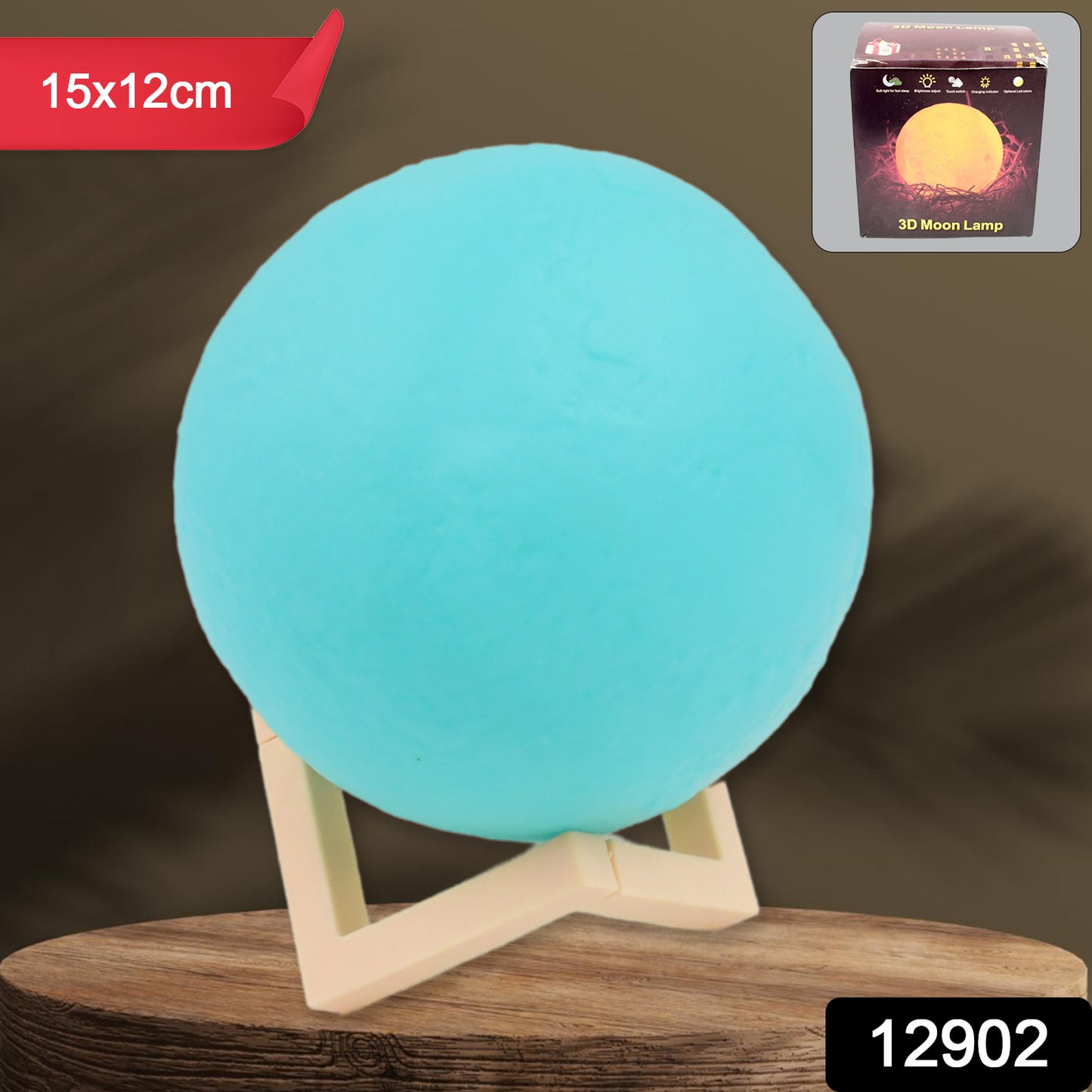 Blue Moon Night Lamp – 3D Printed LED Light with Plastic Stand for Bedroom & Home Decor (15 x 12 cm, 1 Pc)