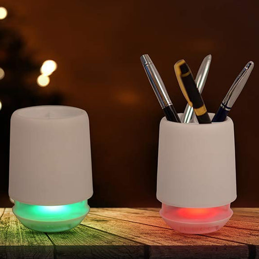 Multifunctional Pen Holder with Bluetooth Speaker & LED Night Lamp – 4-Compartment, Smart Desk Organizer