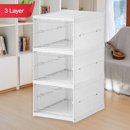 Stackable Multifunctional Foldable Storage Cart & Drawer Organizer – 3‑Layer Utility Shelf Basket for Kitchen, Closet, Pantry, Laundry & More