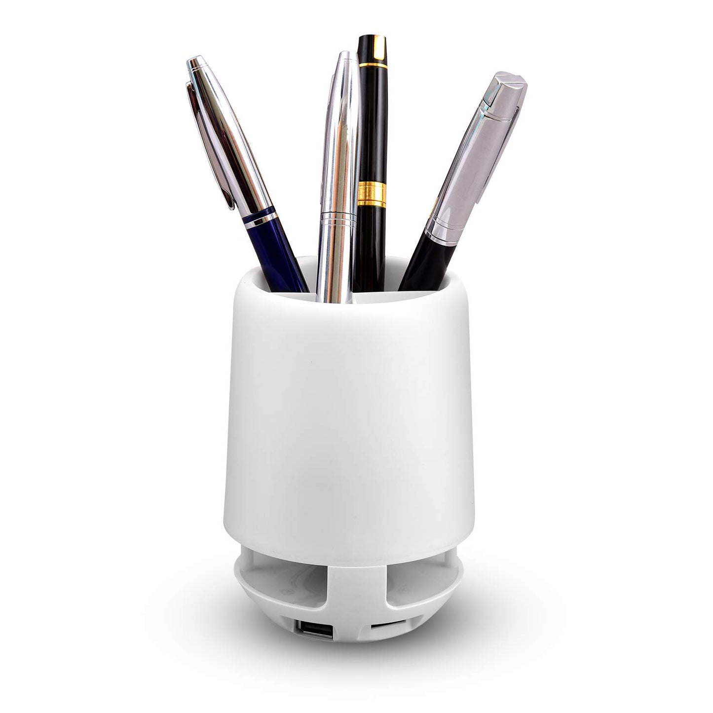 Multifunctional Pen Holder with Bluetooth Speaker & LED Night Lamp – 4-Compartment, Smart Desk Organizer