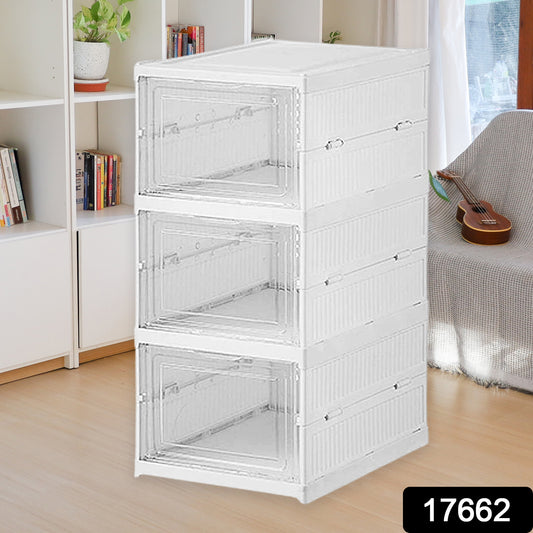 Stackable Multifunctional Foldable Storage Cart & Drawer Organizer – 3‑Layer Utility Shelf Basket for Kitchen, Closet, Pantry, Laundry & More