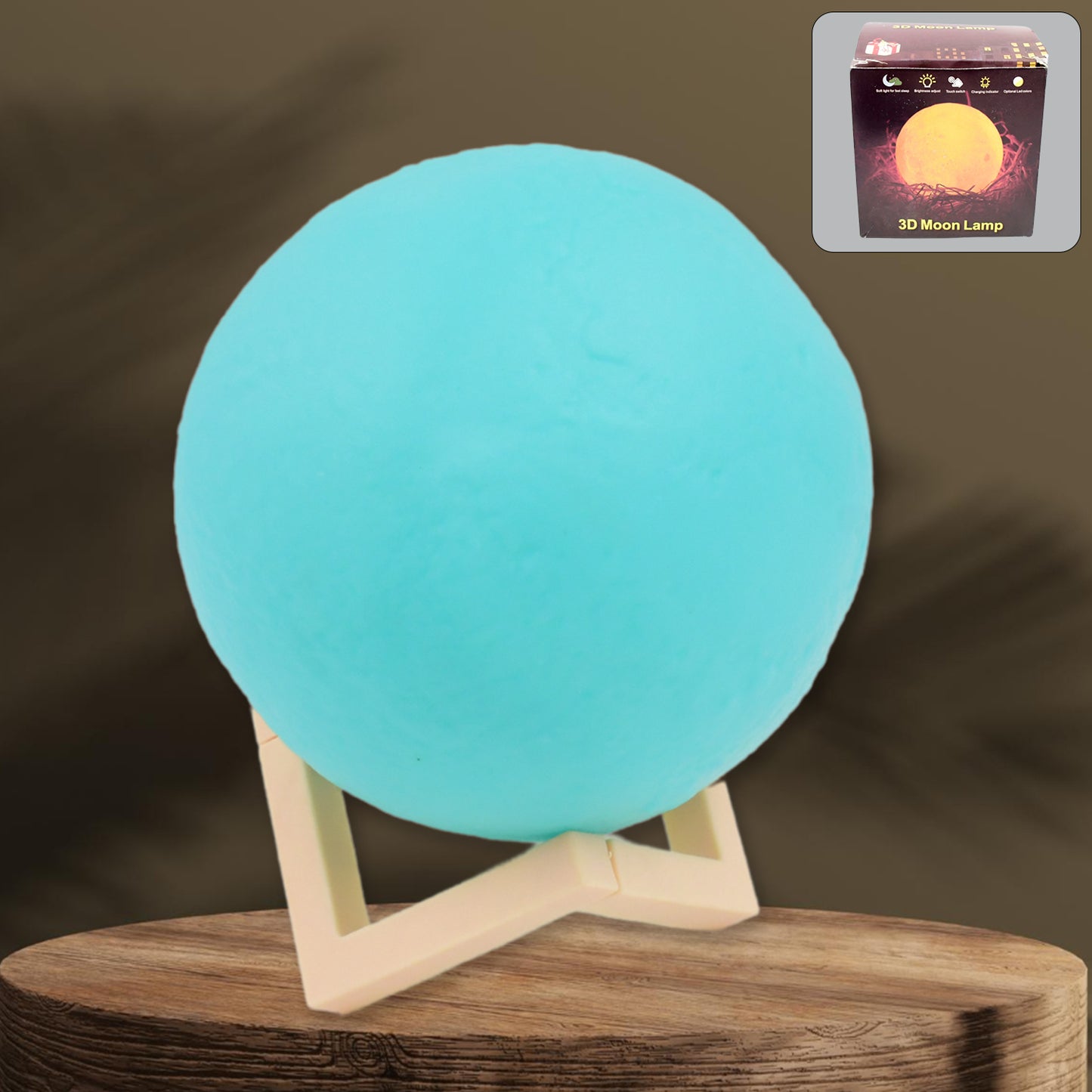Blue Moon Night Lamp – 3D Printed LED Light with Plastic Stand for Bedroom & Home Decor (15 x 12 cm, 1 Pc)