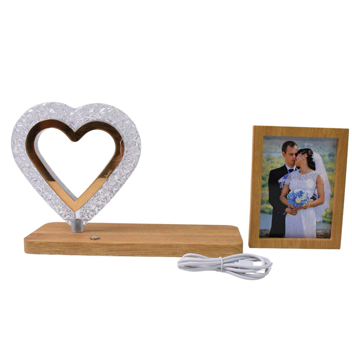 Heart Shape Crystal LED Lamp with Photo Frame – Romantic Night Light & Gift for Couples, Wedding, or Anniversary (1 Pc)